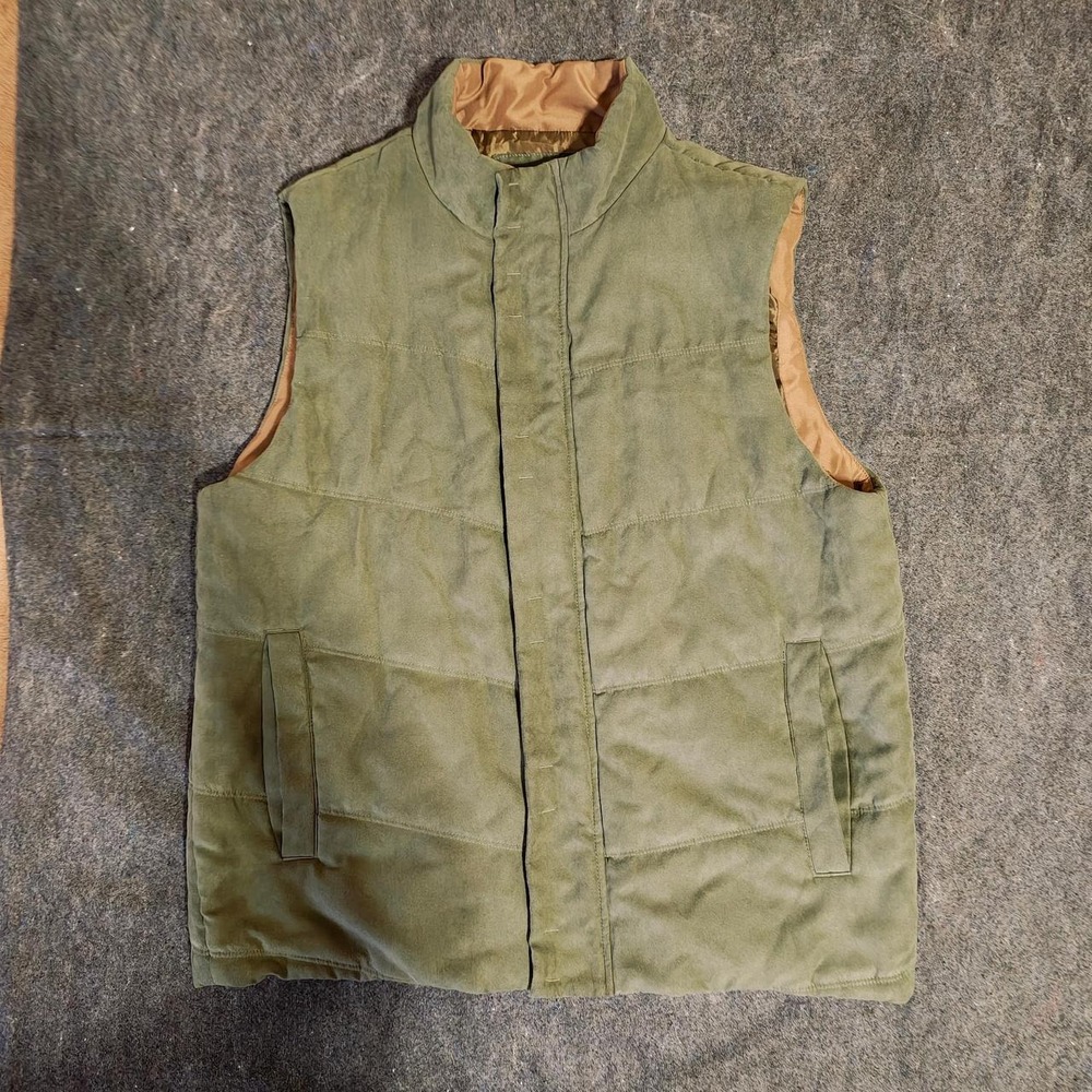 Weatherproof Vintage Mens Olive Green Quilted Puffer Vest Faux Suede Medium